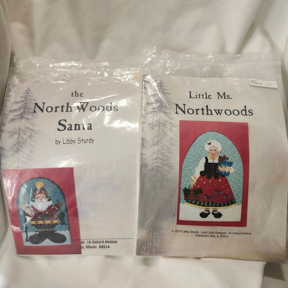 2 North Woods Counted Needlepoint Charts Santa Little Miss  Libby Sturdy B9